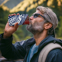 Indigenous Regions of Panama Guna de Wargandí 4 in 1 Can Cooler Tumbler with Tribal Pattern and Blue White Nature and People - Wonder Print Shop