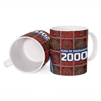 Indigenous Regions of Panama Guna de Wargandí Ceramic Mug with Tribal Pattern and Blue White Nature and People - Wonder Print Shop