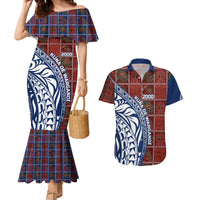 Indigenous Regions of Panama Guna de Wargandí Couples Matching Mermaid Dress and Hawaiian Shirt with Tribal Pattern and Blue White Nature and People - Wonder Print Shop