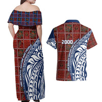 Indigenous Regions of Panama Guna de Wargandí Couples Matching Off Shoulder Maxi Dress and Hawaiian Shirt with Tribal Pattern and Blue White Nature and People - Wonder Print Shop