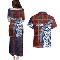 Indigenous Regions of Panama Guna de Wargandí Couples Matching Puletasi and Hawaiian Shirt with Tribal Pattern and Blue White Nature and People - Wonder Print Shop