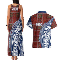 Indigenous Regions of Panama Guna de Wargandí Couples Matching Tank Maxi Dress and Hawaiian Shirt with Tribal Pattern and Blue White Nature and People - Wonder Print Shop