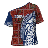 Indigenous Regions of Panama Guna de Wargandí Cross Shoulder Shirt with Tribal Pattern and Blue White Nature and People - Wonder Print Shop