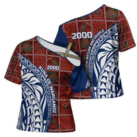Indigenous Regions of Panama Guna de Wargandí Cross Shoulder Shirt with Tribal Pattern and Blue White Nature and People - Wonder Print Shop