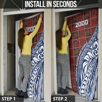 Indigenous Regions of Panama Guna de Wargandí Door Cover with Tribal Pattern and Blue White Nature and People - Wonder Print Shop