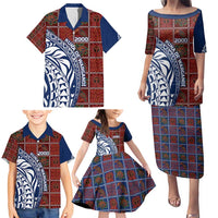 Indigenous Regions of Panama Guna de Wargandí Family Matching Puletasi and Hawaiian Shirt with Tribal Pattern and Blue White Nature and People - Wonder Print Shop