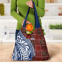 Indigenous Regions of Panama Guna de Wargandí Grocery Bag with Tribal Pattern and Blue White Nature and People - Wonder Print Shop