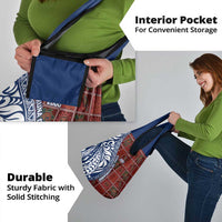 Indigenous Regions of Panama Guna de Wargandí Grocery Bag with Tribal Pattern and Blue White Nature and People - Wonder Print Shop