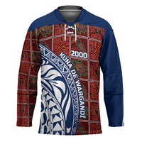 Indigenous Regions of Panama Guna de Wargandí Hockey Jersey with Tribal Pattern and Blue White Nature and People - Wonder Print Shop
