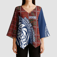 Indigenous Regions of Panama Guna de Wargandí Kimono Sleeve Blouse with Tribal Pattern and Blue White Nature and People - Wonder Print Shop