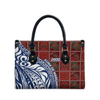Indigenous Regions of Panama Guna de Wargandí Leather Bag with Tribal Pattern and Blue White Nature and People - Wonder Print Shop