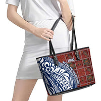 Indigenous Regions of Panama Guna de Wargandí Leather Tote Bag with Tribal Pattern and Blue White Nature and People - Wonder Print Shop