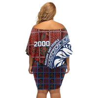 Indigenous Regions of Panama Guna de Wargandí Off Shoulder Short Dress with Tribal Pattern and Blue White Nature and People - Wonder Print Shop