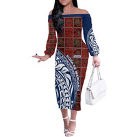 Indigenous Regions of Panama Guna de Wargandí Off The Shoulder Long Sleeve Dress with Tribal Pattern and Blue White Nature and People - Wonder Print Shop