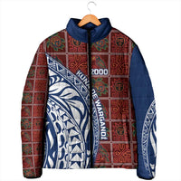 Indigenous Regions of Panama Guna de Wargandí Padded Jacket with Tribal Pattern and Blue White Nature and People - Wonder Print Shop