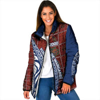 Indigenous Regions of Panama Guna de Wargandí Padded Jacket with Tribal Pattern and Blue White Nature and People - Wonder Print Shop