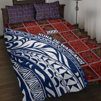 Indigenous Regions of Panama Guna de Wargandí Quilt Bed Set with Tribal Pattern and Blue White Nature and People - Wonder Print Shop
