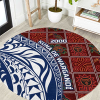 Indigenous Regions of Panama Guna de Wargandí Round Carpet with Tribal Pattern and Blue White Nature and People - Wonder Print Shop