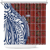Indigenous Regions of Panama Guna de Wargandí Shower Curtain with Tribal Pattern and Blue White Nature and People - Wonder Print Shop