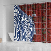 Indigenous Regions of Panama Guna de Wargandí Shower Curtain with Tribal Pattern and Blue White Nature and People - Wonder Print Shop