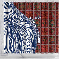 Indigenous Regions of Panama Guna de Wargandí Shower Curtain with Tribal Pattern and Blue White Nature and People - Wonder Print Shop