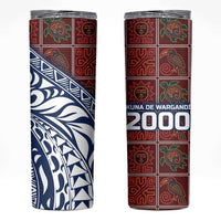 Indigenous Regions of Panama Guna de Wargandí Skinny Tumbler with Tribal Pattern and Blue White Nature and People - Wonder Print Shop