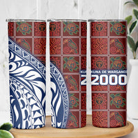 Indigenous Regions of Panama Guna de Wargandí Skinny Tumbler with Tribal Pattern and Blue White Nature and People - Wonder Print Shop