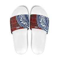 Indigenous Regions of Panama Guna de Wargandí Slide Sandals with Tribal Pattern and Blue White Nature and People - Wonder Print Shop