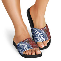 Indigenous Regions of Panama Guna de Wargandí Slide Sandals with Tribal Pattern and Blue White Nature and People - Wonder Print Shop