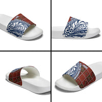 Indigenous Regions of Panama Guna de Wargandí Slide Sandals with Tribal Pattern and Blue White Nature and People - Wonder Print Shop