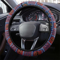 Indigenous Regions of Panama Guna de Wargandí Steering Wheel Cover with Tribal Pattern and Blue White Nature and People - Wonder Print Shop