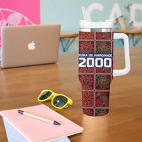 Indigenous Regions of Panama Guna de Wargandí Tumbler With Handle with Tribal Pattern and Blue White Nature and People - Wonder Print Shop