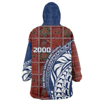 Indigenous Regions of Panama Guna de Wargandí Wearable Blanket Hoodie with Tribal Pattern and Blue White Nature and People - Wonder Print Shop