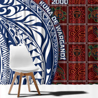 Indigenous Regions of Panama Guna de Wargandí Window Curtain with Tribal Pattern and Blue White Nature and People - Wonder Print Shop