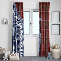Indigenous Regions of Panama Guna de Wargandí Window Curtain with Tribal Pattern and Blue White Nature and People - Wonder Print Shop