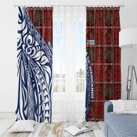 Indigenous Regions of Panama Guna de Wargandí Window Curtain with Tribal Pattern and Blue White Nature and People - Wonder Print Shop
