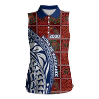 Indigenous Regions of Panama Guna de Wargandí Women Sleeveless Polo Shirt with Tribal Pattern and Blue White Nature and People - Wonder Print Shop