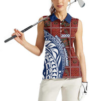 Indigenous Regions of Panama Guna de Wargandí Women Sleeveless Polo Shirt with Tribal Pattern and Blue White Nature and People - Wonder Print Shop