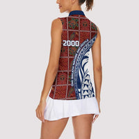 Indigenous Regions of Panama Guna de Wargandí Women Sleeveless Polo Shirt with Tribal Pattern and Blue White Nature and People - Wonder Print Shop
