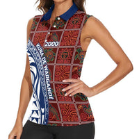 Indigenous Regions of Panama Guna de Wargandí Women Sleeveless Polo Shirt with Tribal Pattern and Blue White Nature and People - Wonder Print Shop