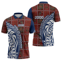 Indigenous Regions of Panama Guna de Wargandí Zipper Polo Shirt with Tribal Pattern and Blue White Nature and People - Wonder Print Shop