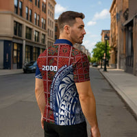 Indigenous Regions of Panama Guna de Wargandí Zipper Polo Shirt with Tribal Pattern and Blue White Nature and People - Wonder Print Shop