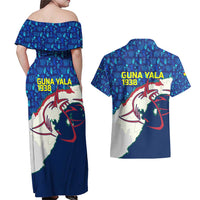 Indigenous Regions of Panama Guna Yala Couples Matching Off Shoulder Maxi Dress and Hawaiian Shirt with Regional Map Lobster Graphic and Coral Pattern 1938 - Wonder Print Shop