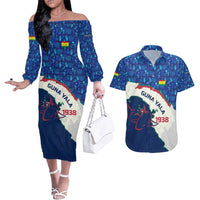 Indigenous Regions of Panama Guna Yala Couples Matching Off The Shoulder Long Sleeve Dress and Hawaiian Shirt with Regional Map Lobster Graphic and Coral Pattern 1938 - Wonder Print Shop