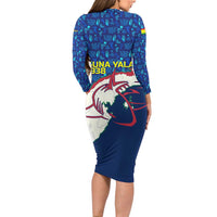 Indigenous Regions of Panama Guna Yala Long Sleeve Bodycon Dress with Regional Map Lobster Graphic and Coral Pattern 1938 - Wonder Print Shop