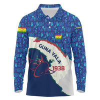 Indigenous Regions of Panama Guna Yala Long Sleeve Polo Shirt with Regional Map Lobster Graphic and Coral Pattern 1938 - Wonder Print Shop