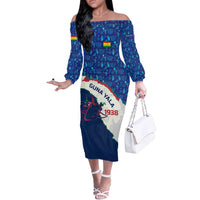 Indigenous Regions of Panama Guna Yala Off The Shoulder Long Sleeve Dress with Regional Map Lobster Graphic and Coral Pattern 1938 - Wonder Print Shop