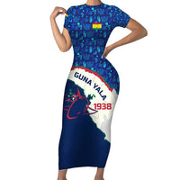 Indigenous Regions of Panama Guna Yala Short Sleeve Bodycon Dress with Regional Map Lobster Graphic and Coral Pattern 1938 - Wonder Print Shop
