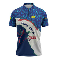 Indigenous Regions of Panama Guna Yala Zipper Polo Shirt with Regional Map Lobster Graphic and Coral Pattern 1938 - Wonder Print Shop