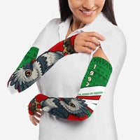 Indigenous Regions of Panama Ngabe-Bugle Arm Sleeves with Harpy Eagle Graphic and Green Red Tribal Pattern 1997 - Wonder Print Shop
